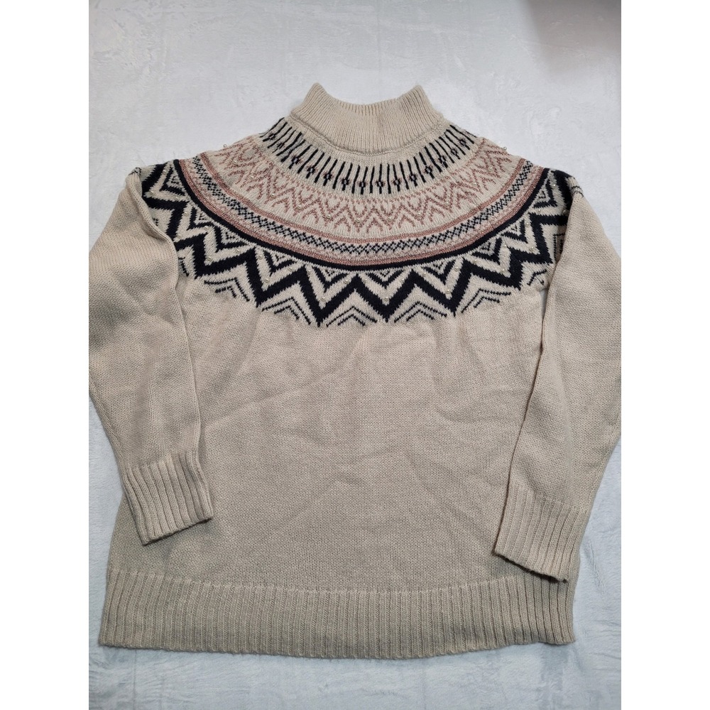 Maurices‎ Fair Isle Sweater Womens Medium Cream Pearl Metallic Mock Neck NWT